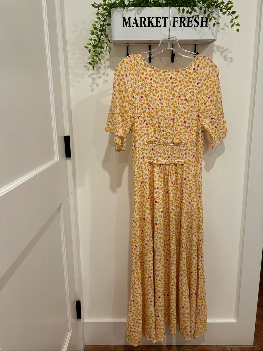 Free People In Full Bloom Midi Dress Goldenrod Ivory Floral Smocked Boho Women S - Picture 11 of 16
